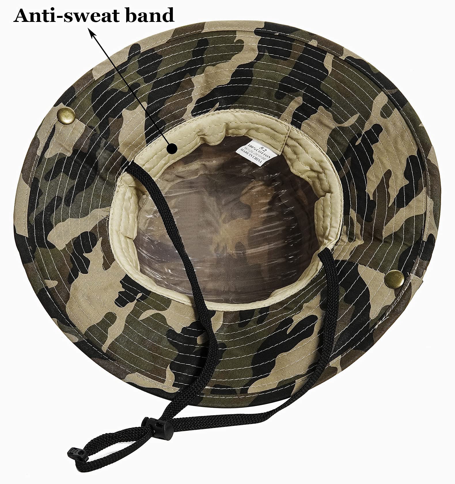 Person wearing camo sun hat in outdoor setting
