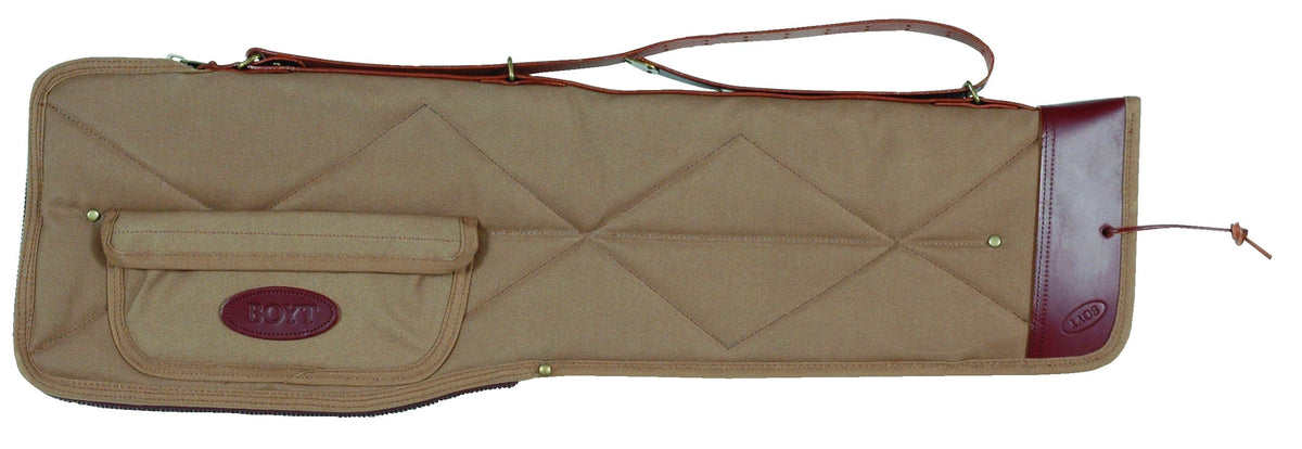 Boyt Harness khaki canvas take-down case with pocket, padded exterior for travel and quick access