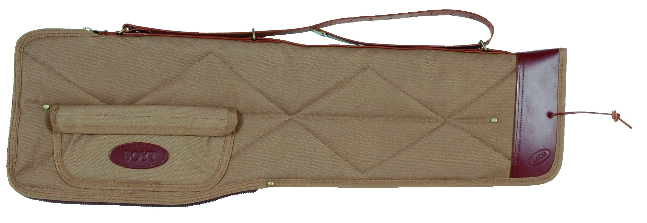 Boyt Harness khaki canvas take-down case with pocket, padded exterior for organized travel gear