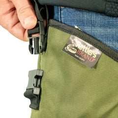 Boyt Harness Rattler Scaletech chaps, overlap technology close-up, reduces gaps for better protection.