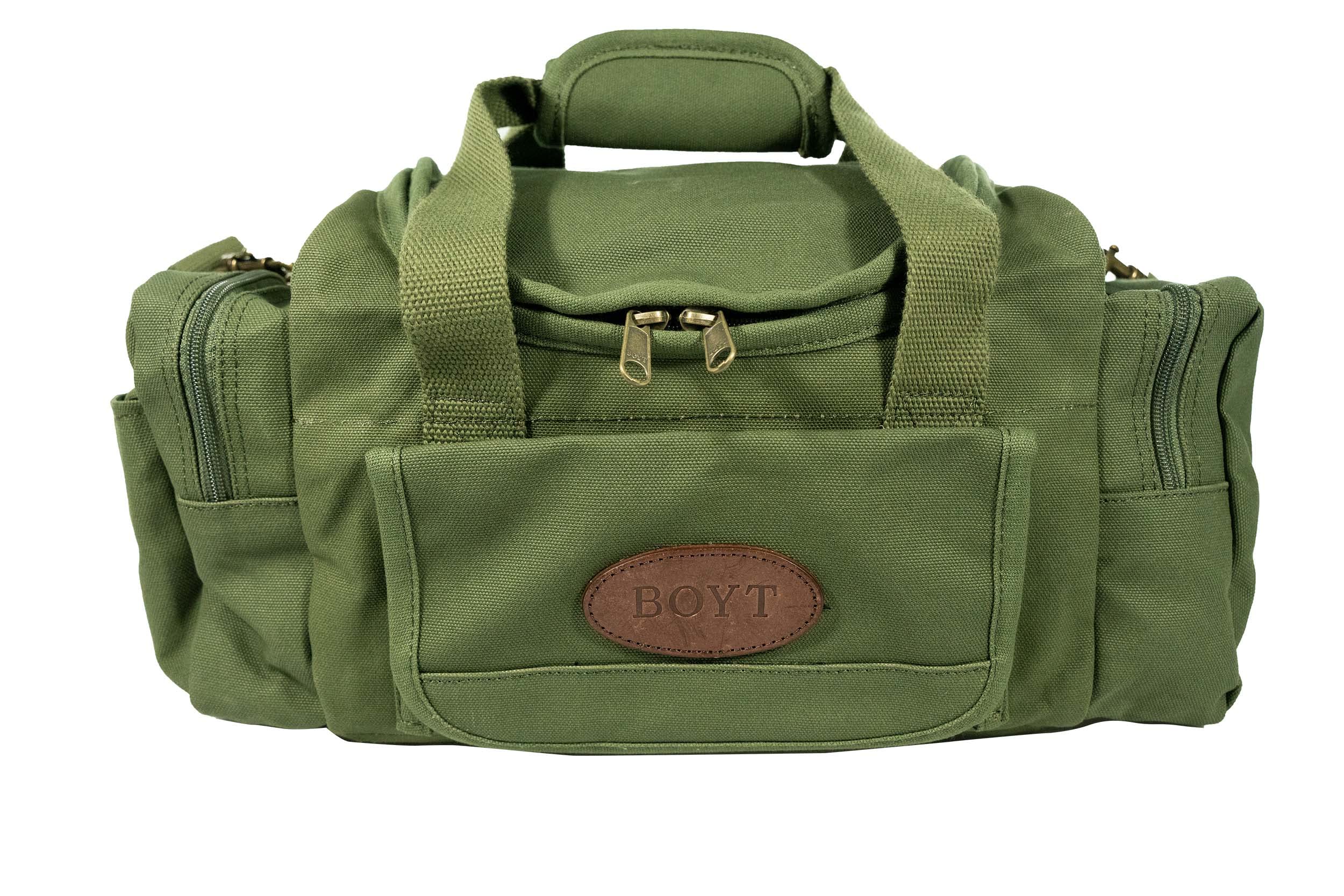 Boyt Harness Sporting Clays Bag OD Green with front pocket elastic for choke tubes and gear.