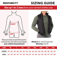 BraceAbility big and tall heated vest back view emphasizes core warmth placement