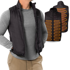 BraceAbility big and tall heated vest front view shows inclusive sizing and warmth