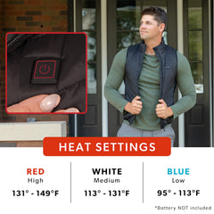 BraceAbility big and tall heated vest side view highlights slim profile and mobility