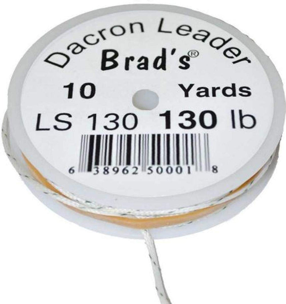 Brad's Dacron leader spool in white, 130 lb test, ideal for custom hand-tied leaders.