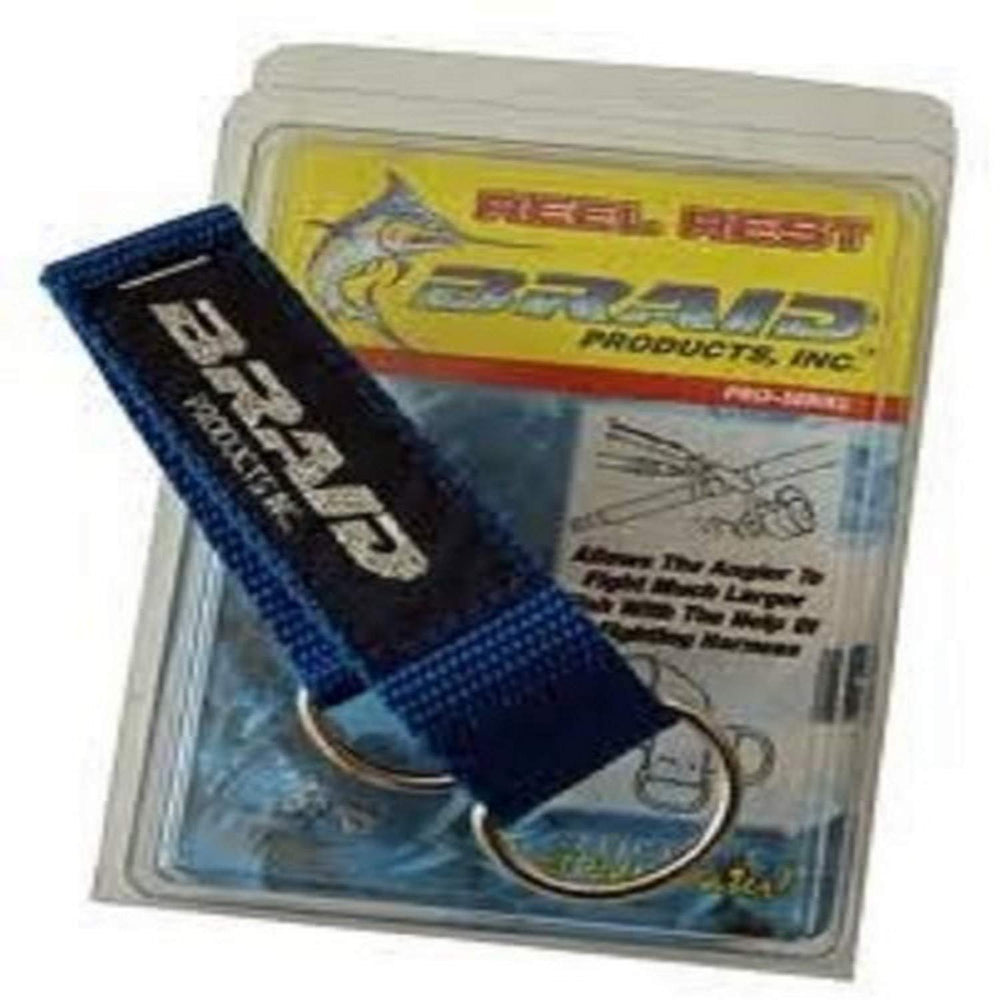 Braid Reel Rest Blue on a spinning reel enables secure harness attachment.