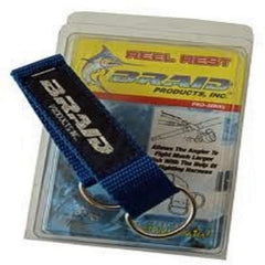 Braid Reel Rest Blue on a spinning reel enables secure harness attachment.