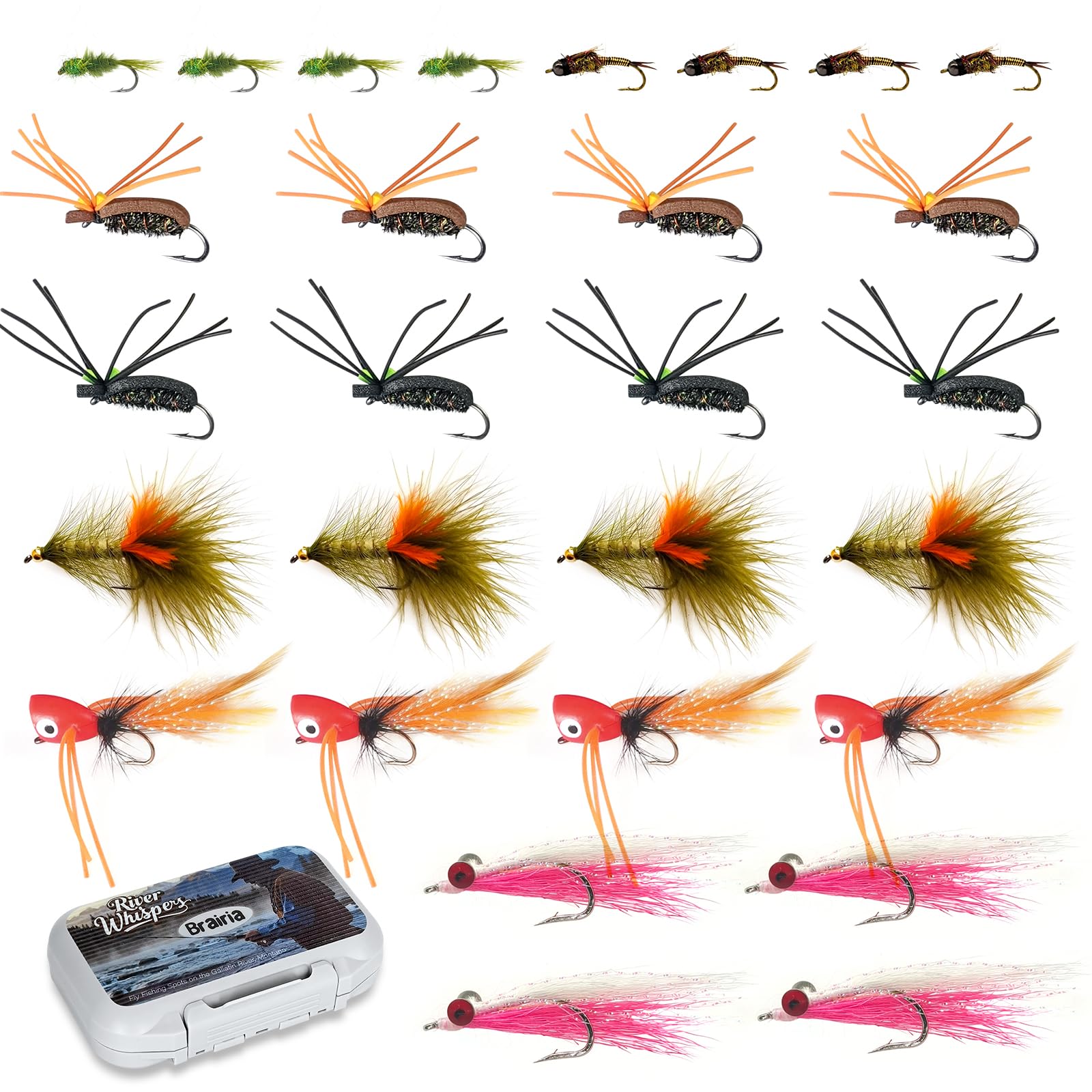 BRAIRIA 28PCS Stillwater Fly Fishing Flies Set in waterproof pocket box