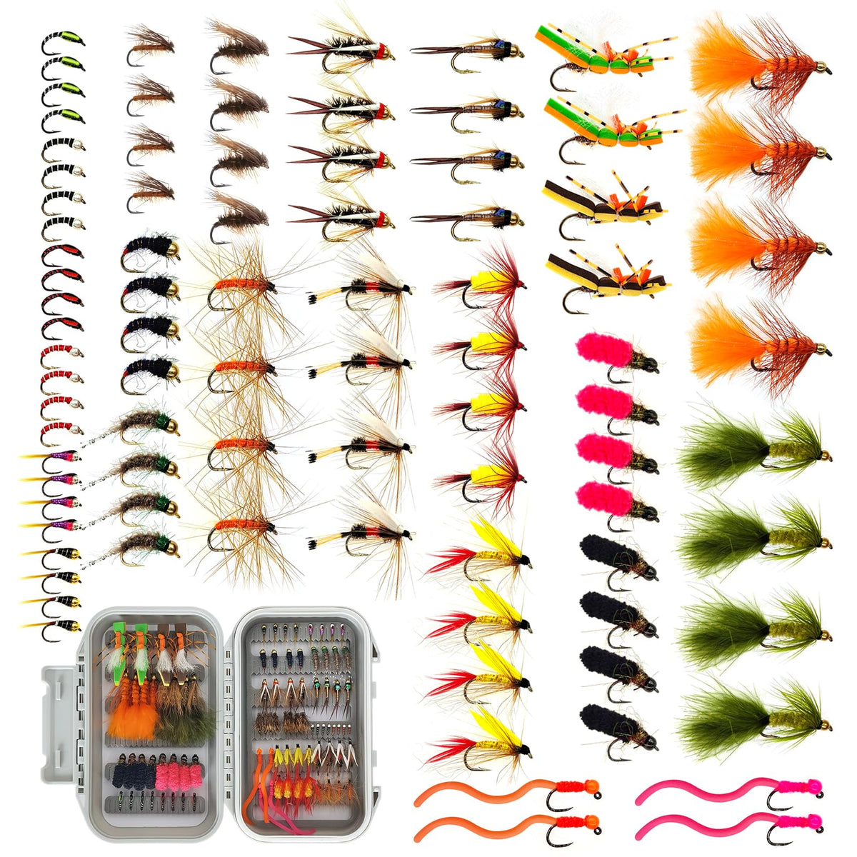 Brairia fly assortment showing a mix of dry, wet, and nymph patterns for trout