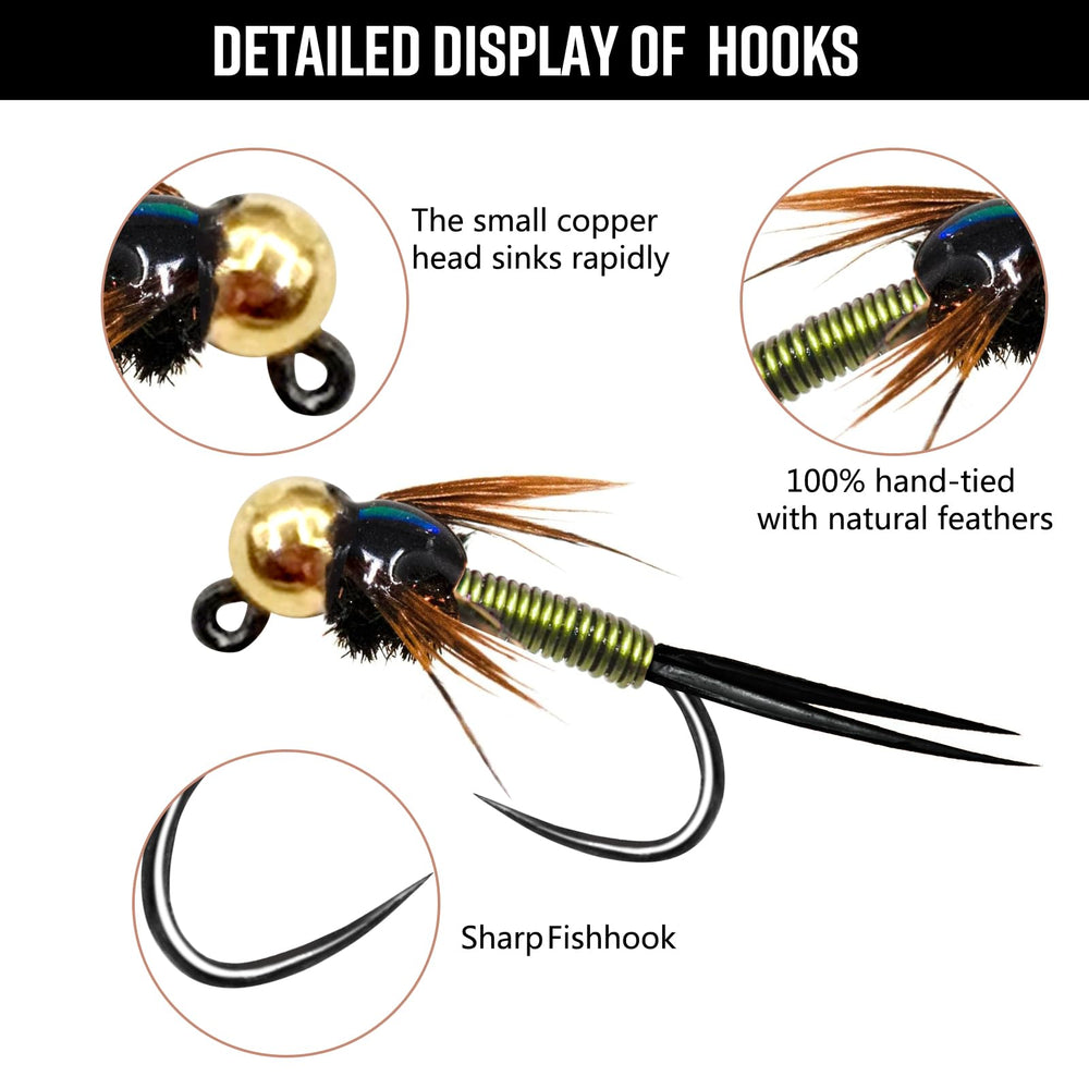 Assortment showing hooks sizes 8–18 for small and large fish