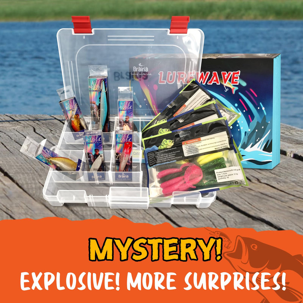 Brairia Mystery Tackle Box soft baits showcase versatile freshwater options.
