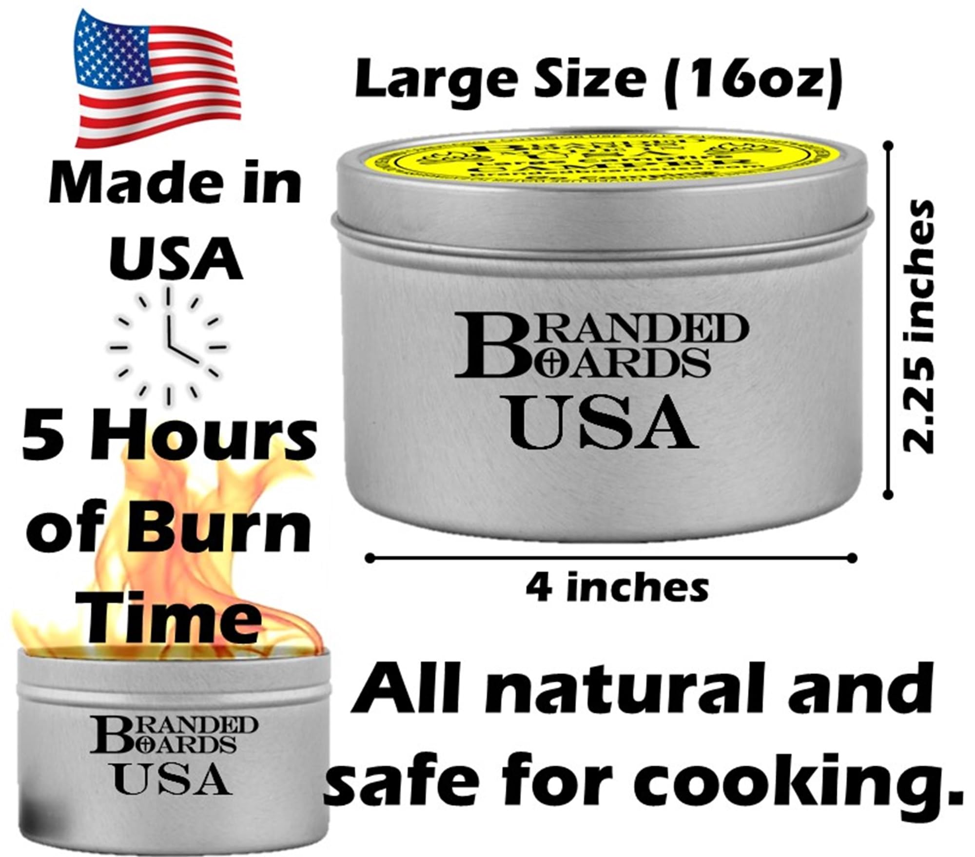 Branded Boards 4x2-1/4 inch size for travel-friendly fire.