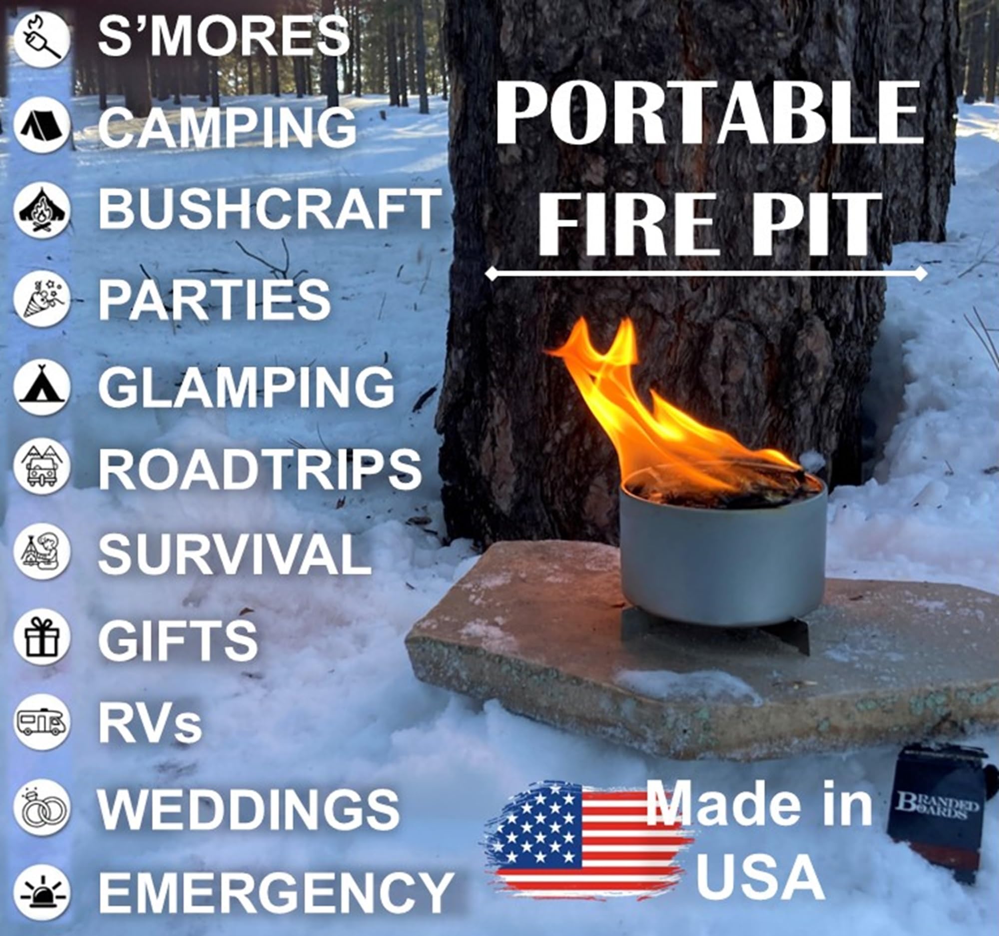 Branded Boards made in USA with natural soy wax ingredients.