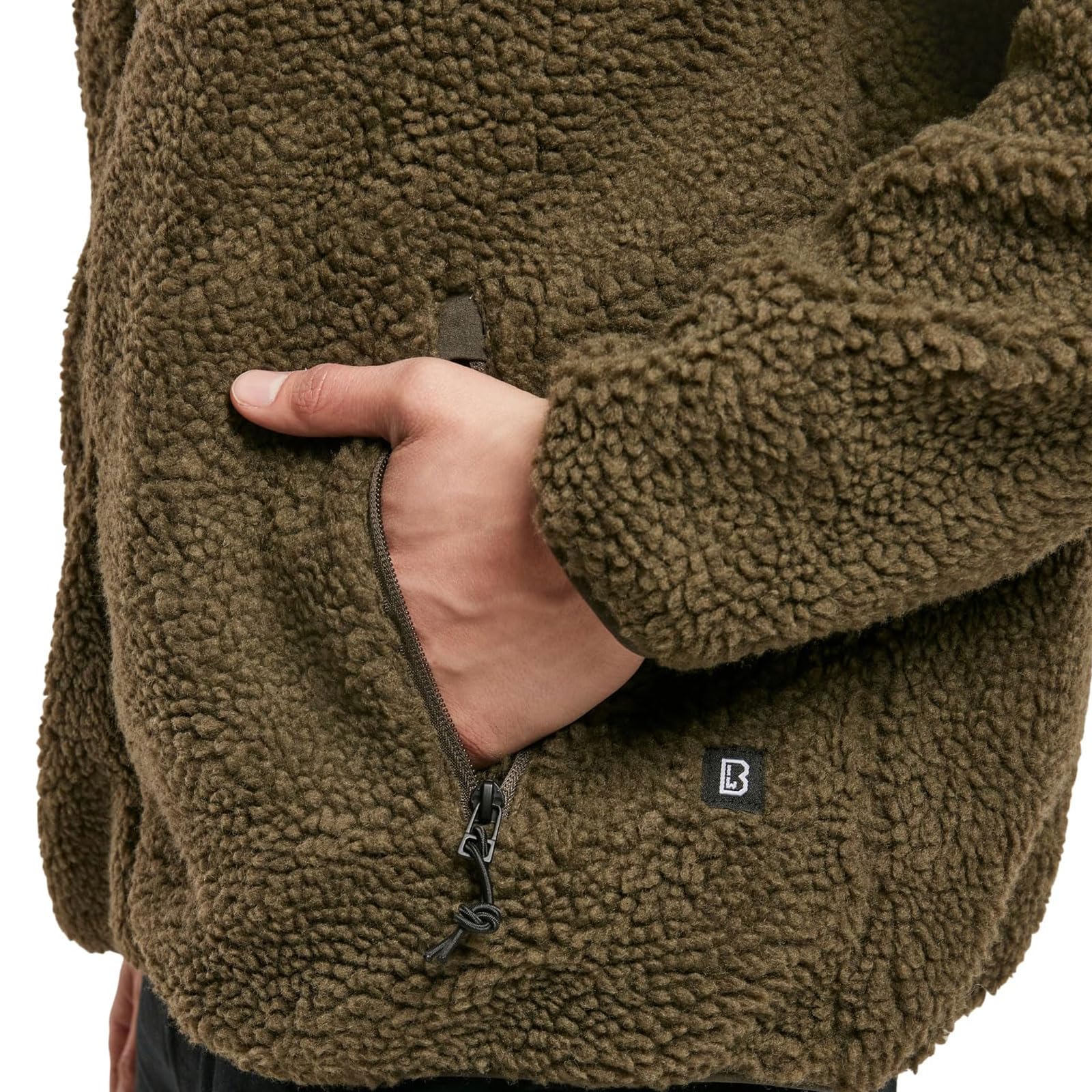 Brandit hooded fleece jacket olive inner pocket with Velcro fastener for valuables