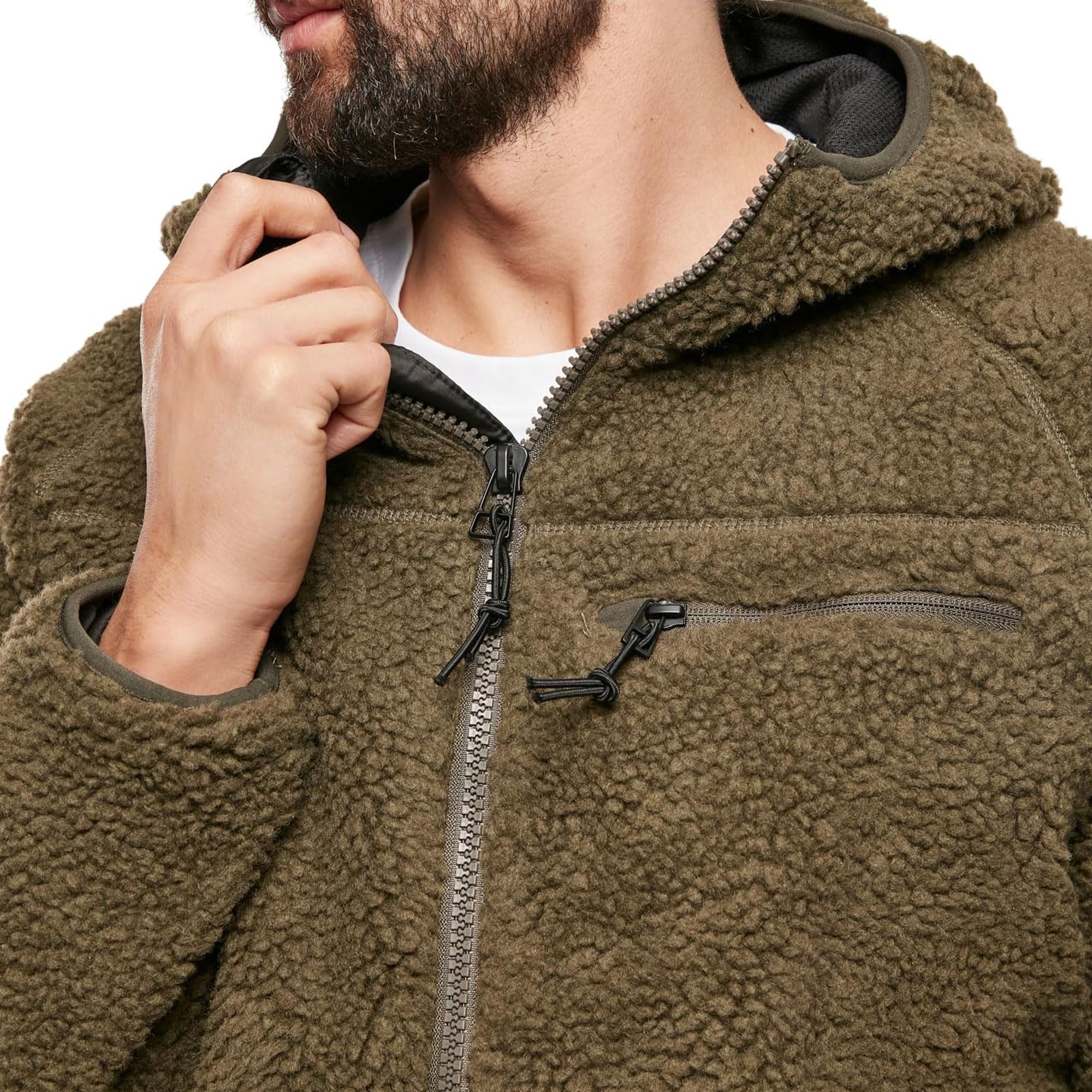 Brandit hooded fleece jacket olive side pockets with reverse zips for essentials