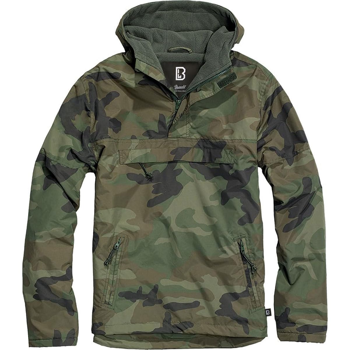 Brandit windbreaker hood with fleece lining keeps you warm during chilly hikes