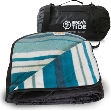 BRAWNTIDE blanket teal folded in its stuff sack for portable warmth.