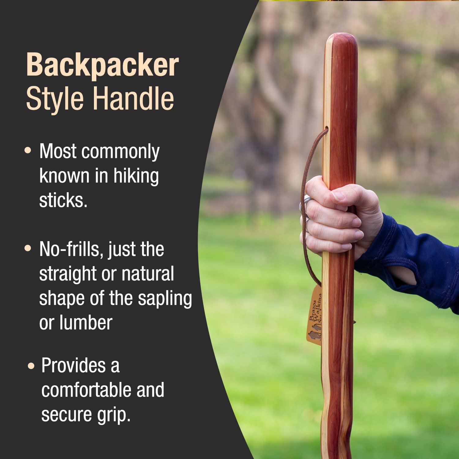 Brazos 48-inch walking stick shown for full-length trail use.