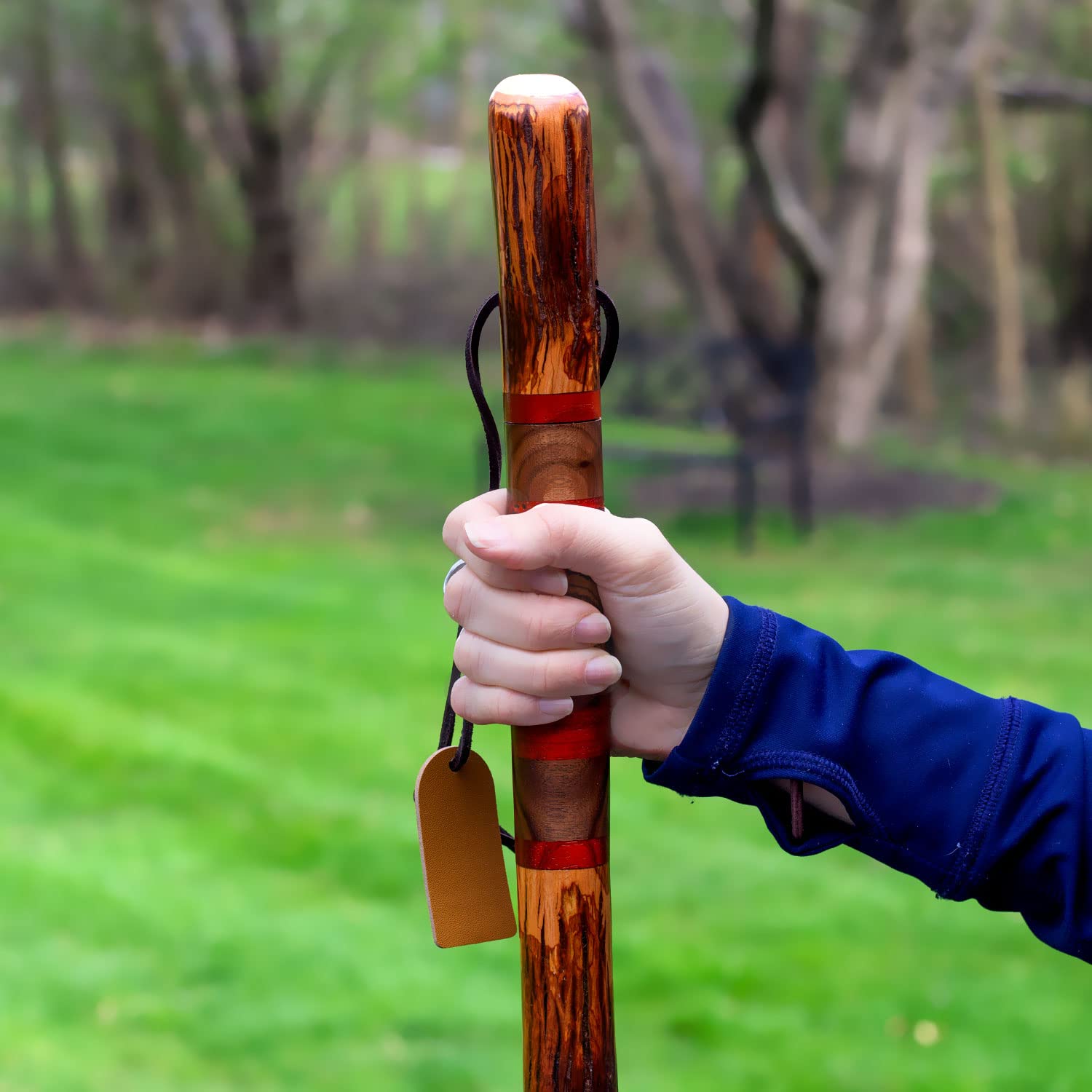 Brazos handcrafted walking stick showcases USA-made craftsmanship and natural wood beauty.
