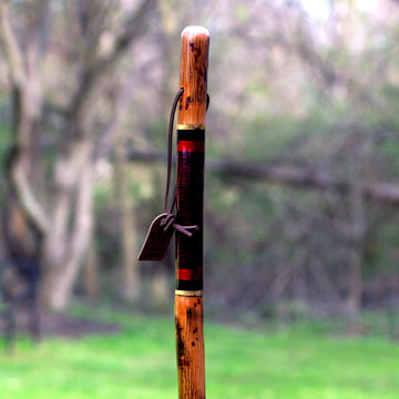 Brazos Leather Safari Handle on walking stick offers comfortable grip during hikes.