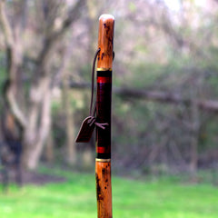 Brazos Leather Safari Handle on walking stick offers comfortable grip during hikes.