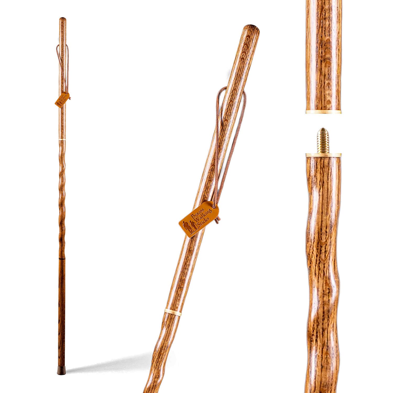 Brazos Traveler 55-inch twisted oak walking stick in red, ready for trails.
