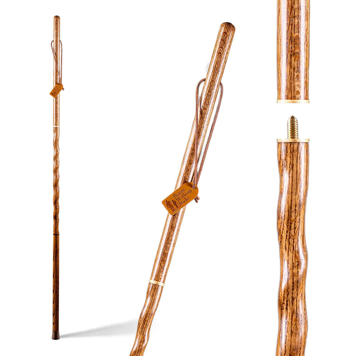 Brazos Traveler 55-inch twisted oak walking stick in red, ready for trails.