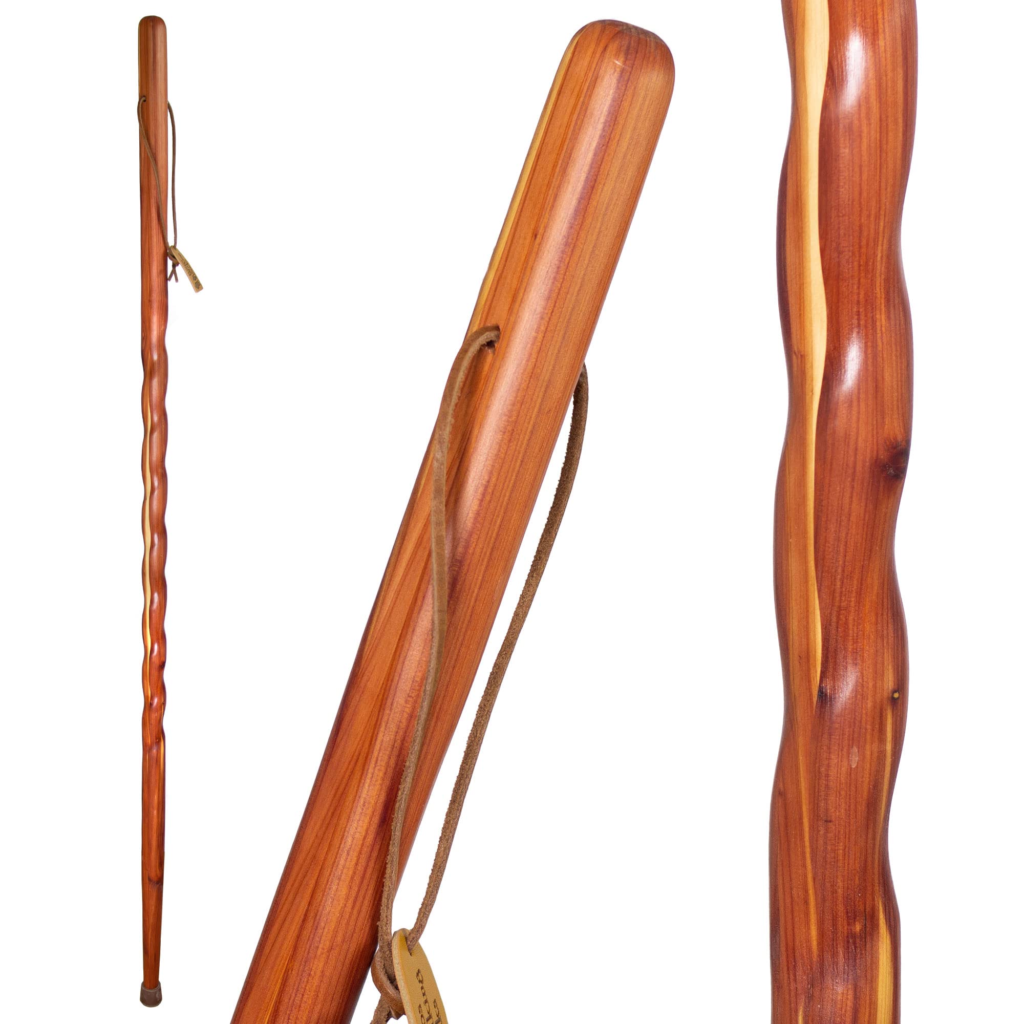 Brazos twisted aromatic cedar walking stick with rich grain for a secure grip on trails.