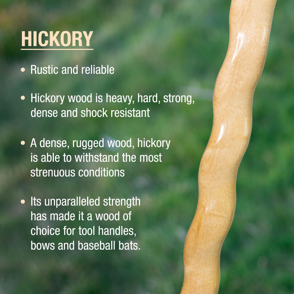 Brazos twisted-hickory walking stick, rugged design for outdoor adventures.