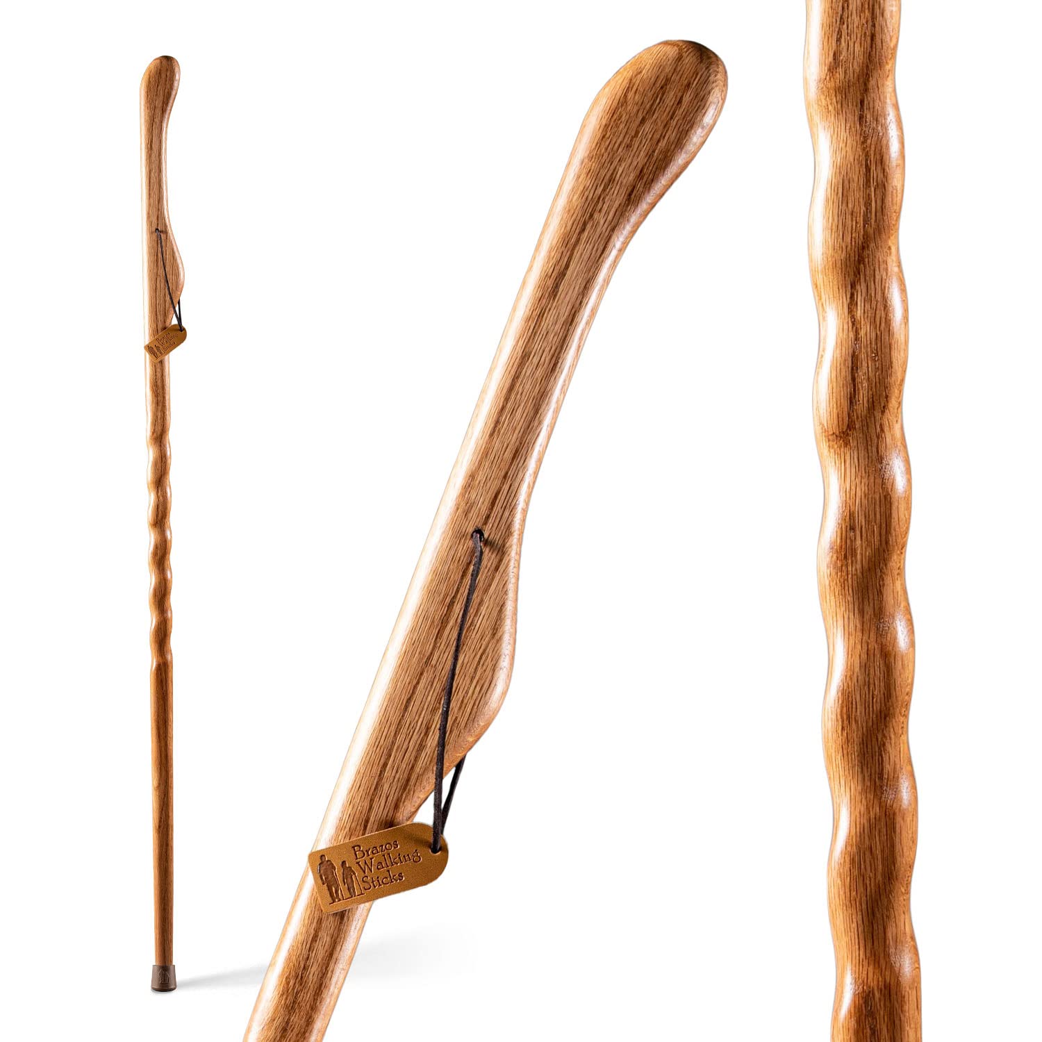 Brazos twisted oak walking stick full view, showcasing sturdy construction for reliable support.