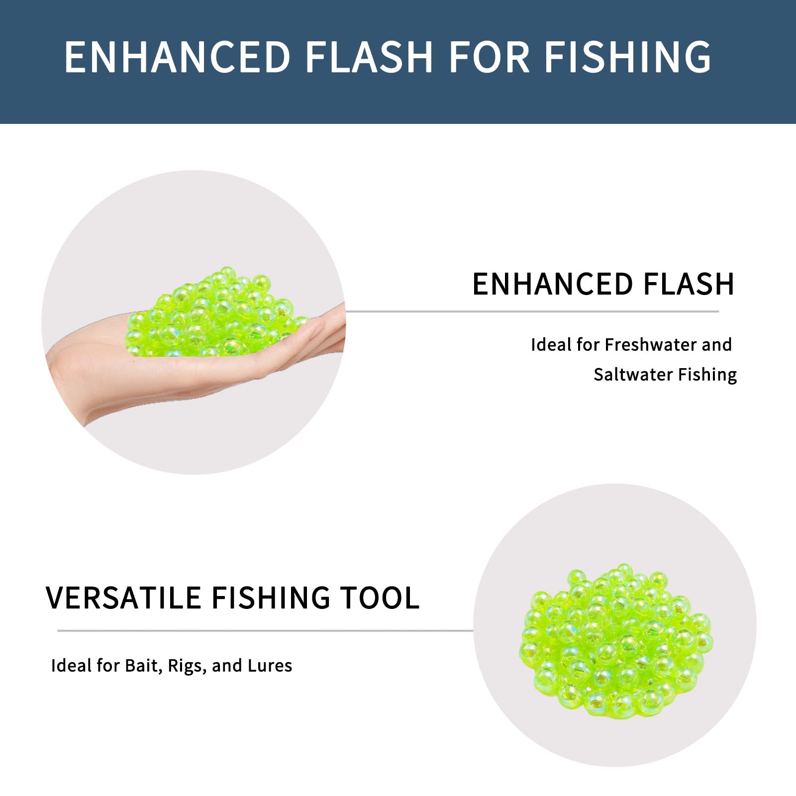 Holographic flash on BRBASAP fishing beads for fishing rigs