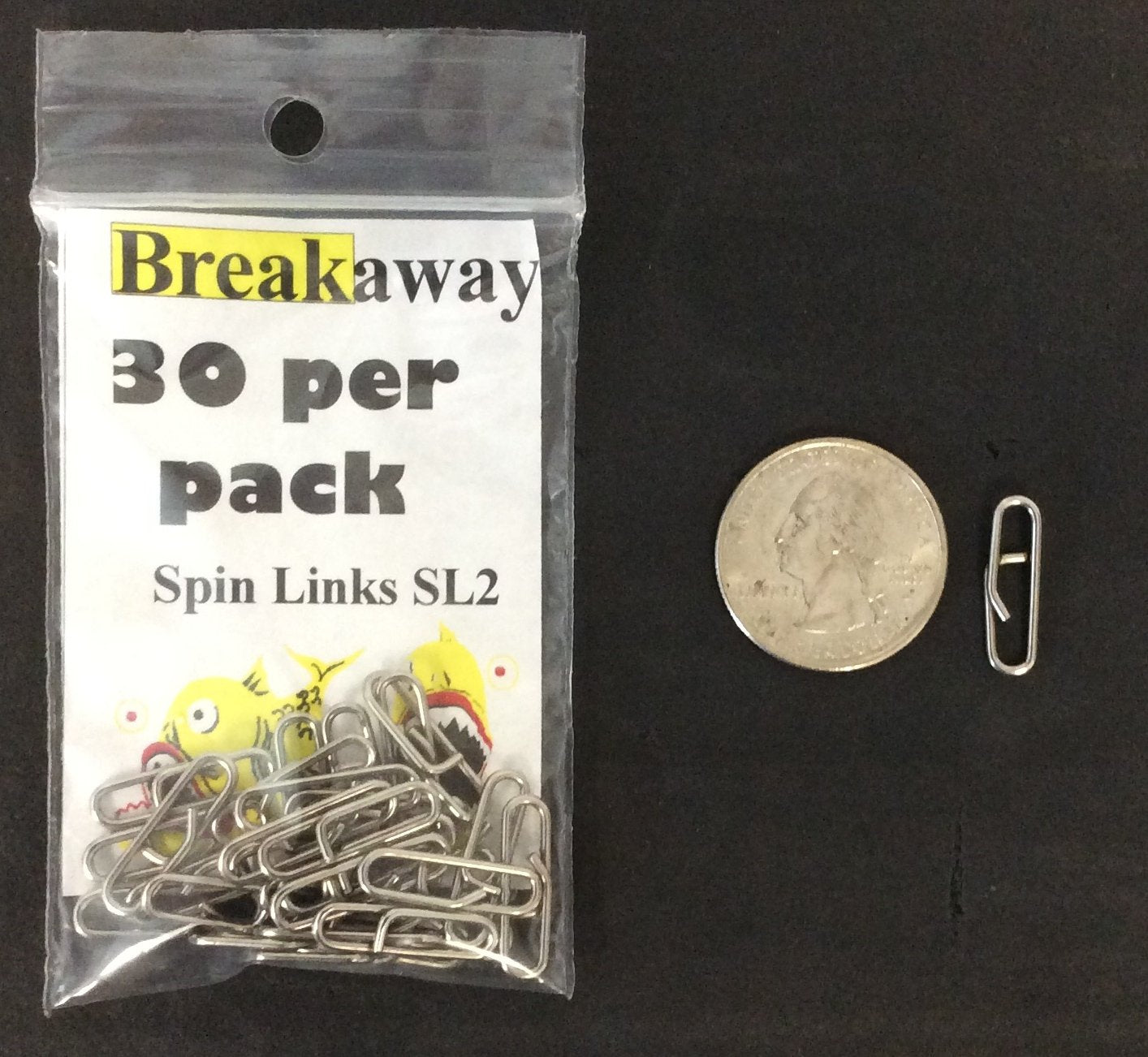 Breakaway Spin Links 30 Pack for quick rig changes and corrosion resistance.