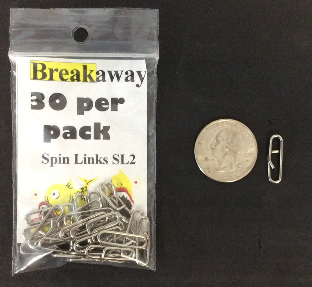 Breakaway Spin Links 30 Pack for quick rig changes and corrosion resistance.