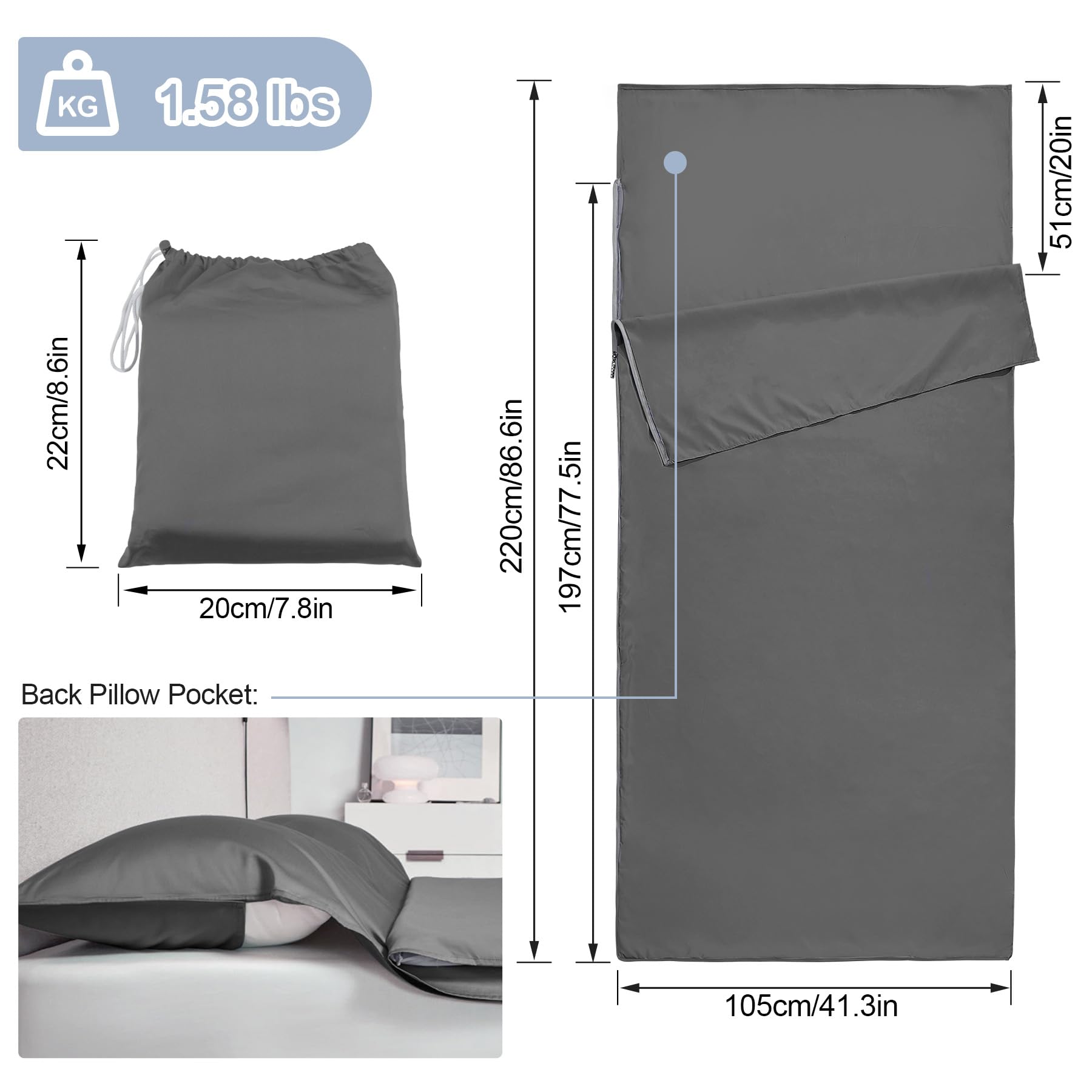 breenhill sleeping bag liner full-length zipper enables quick entry and exit.