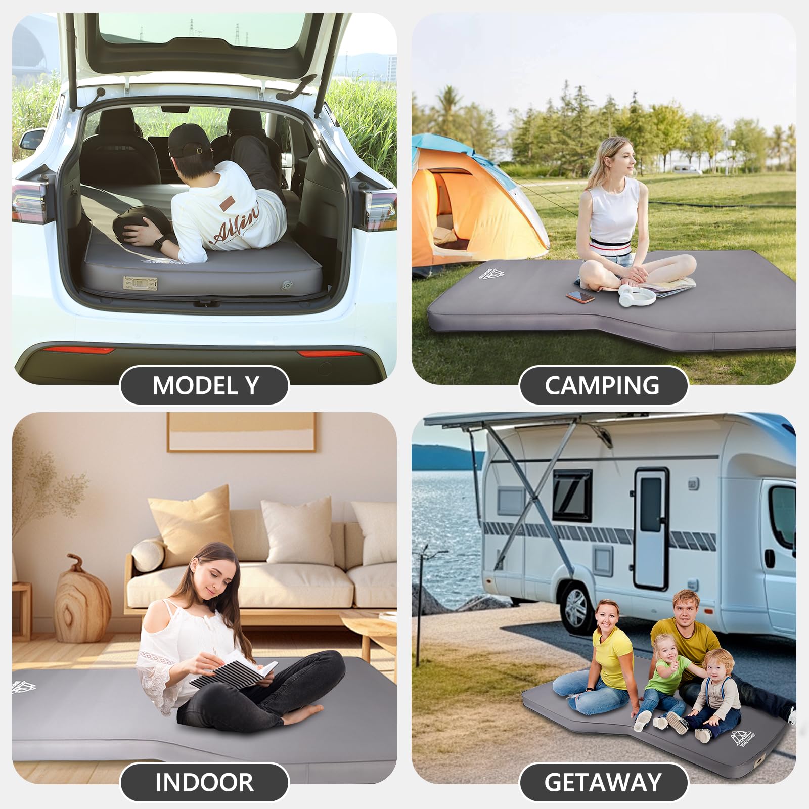 BREVITRIP Tesla Model Y mattress car-camping setup for versatile sleeping.