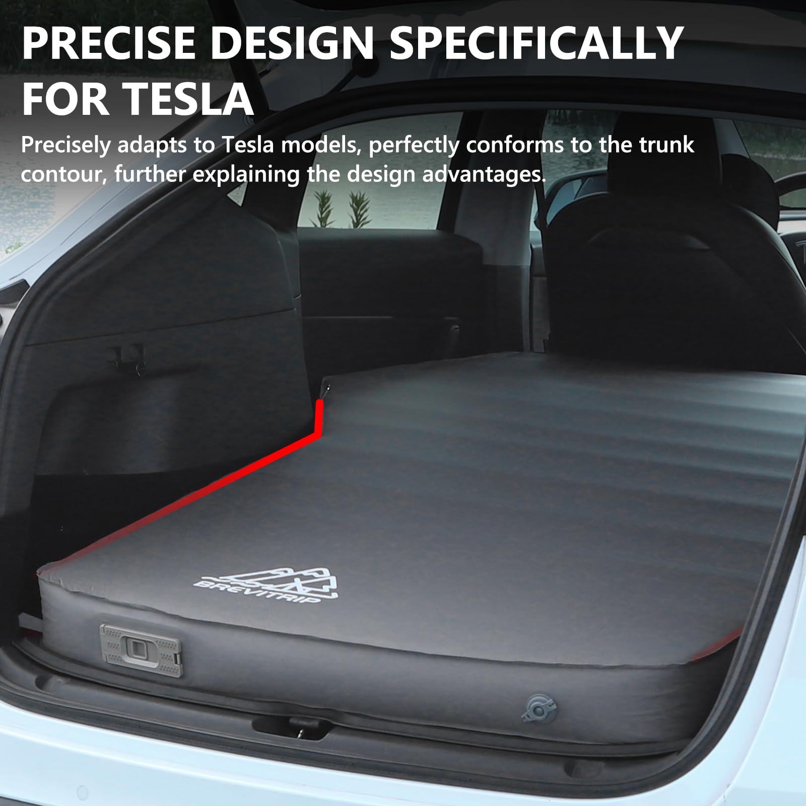 BREVITRIP Tesla Model Y mattress folded-storage demonstrates compact trunk fit.
