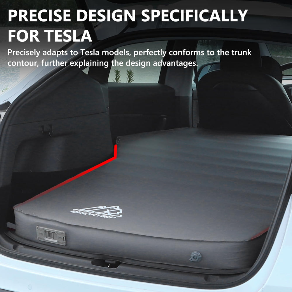 BREVITRIP Tesla Model Y mattress folded-storage demonstrates compact trunk fit.