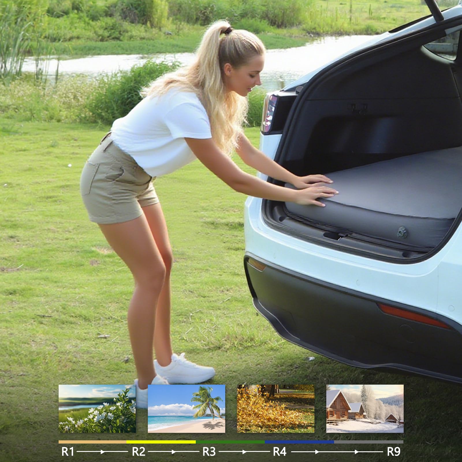 BREVITRIP Tesla Model Y mattress guest-bed configuration for home use.