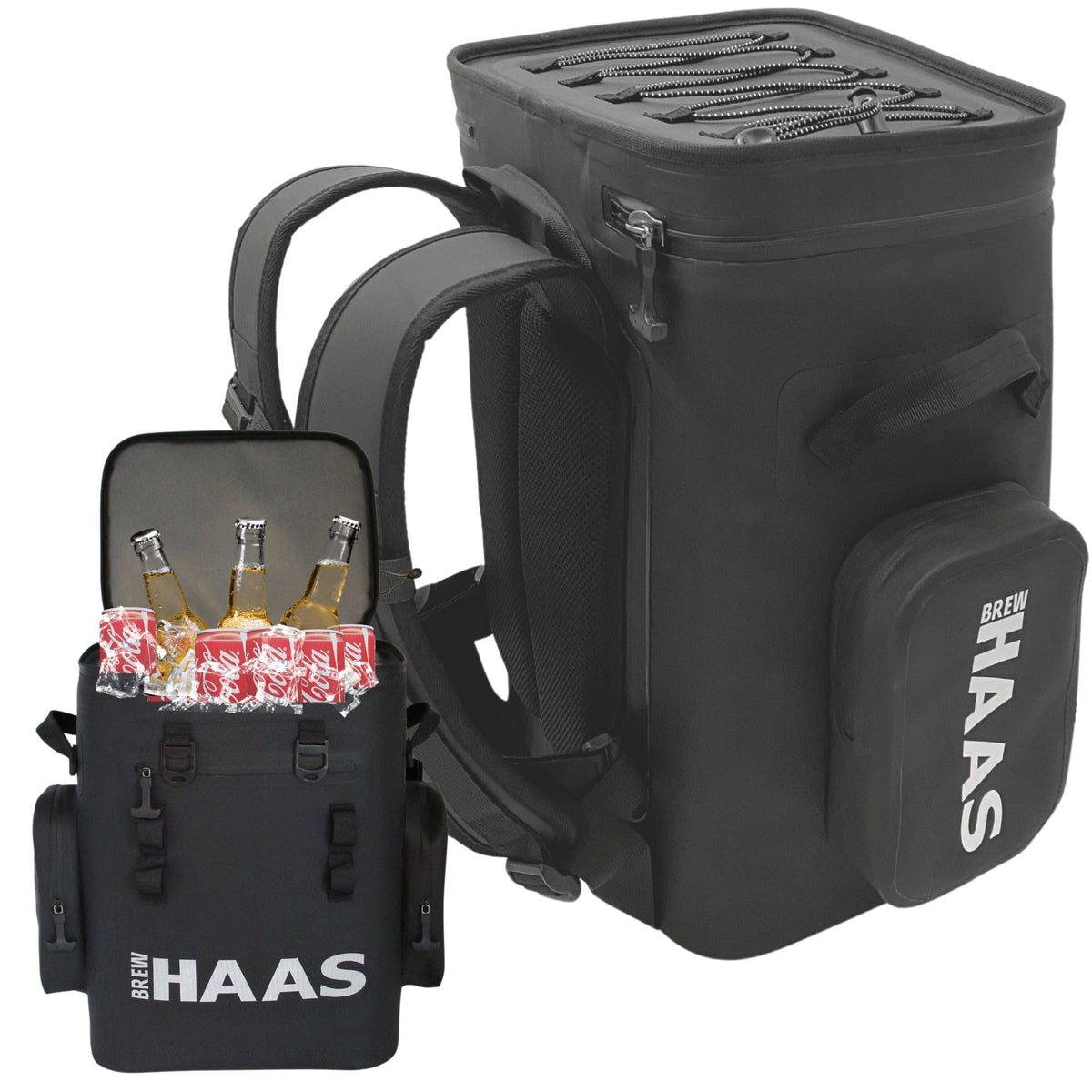 BREW HAAS backpack cooler matte black side view showing ergonomic straps for comfort during long days