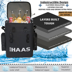 BREW HAAS backpack cooler matte black top lid open for quick access to beverages