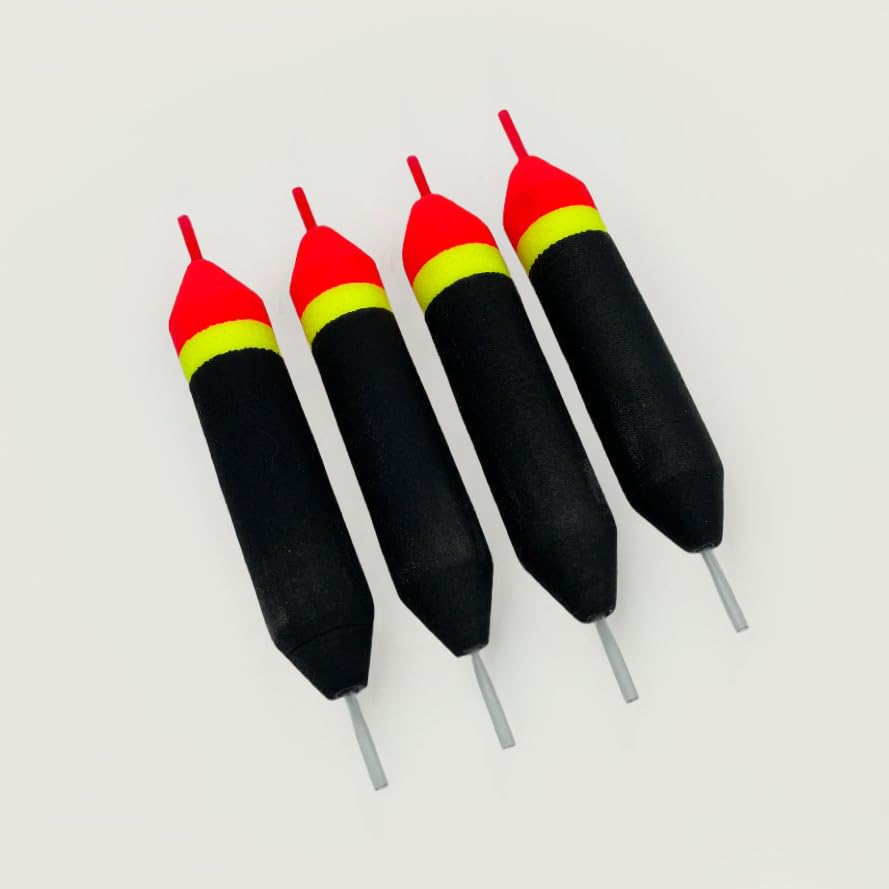 Set of four Brewers slip floats in orange, yellow, and black for salmon and steelhead drift fishing