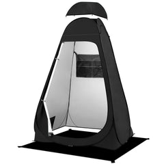 BRIAN & DANY pop-up shower tent front view showing private entry and setup readiness