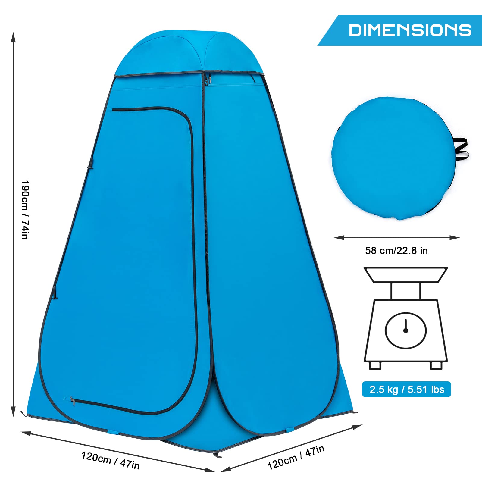 BRIAN & DANY pop-up shower tent setup in ten seconds ideal for quick camps.