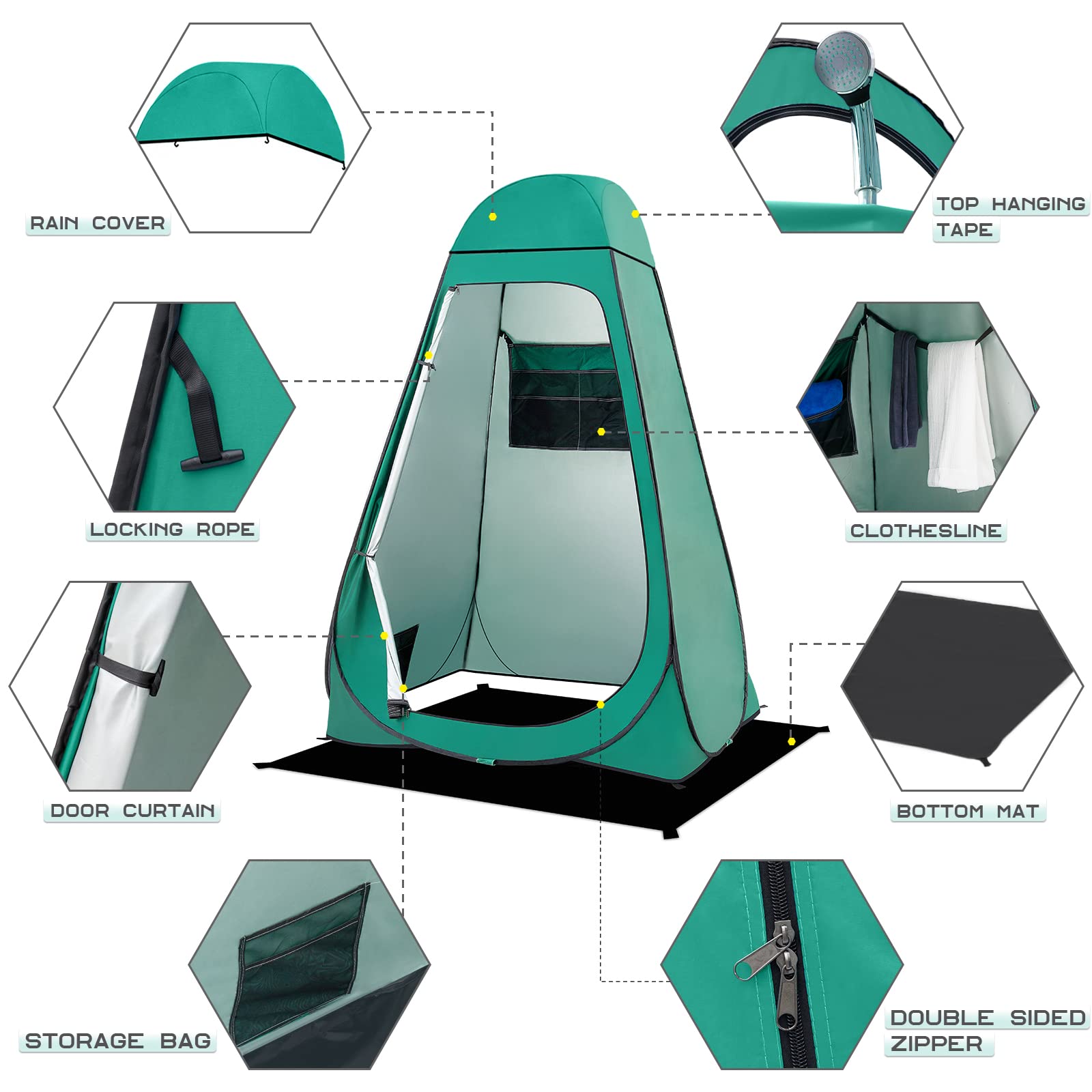 BRIAN & DANY pop-up shower tent spacious interior supports comfortable changing.