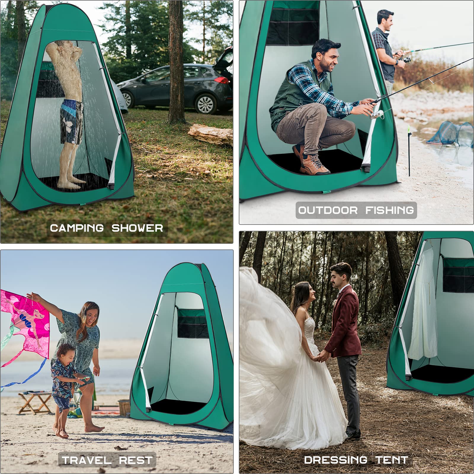 BRIAN & DANY pop-up shower tent stability with steel frame resists wind.