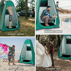 BRIAN & DANY pop-up shower tent stability with steel frame resists wind.