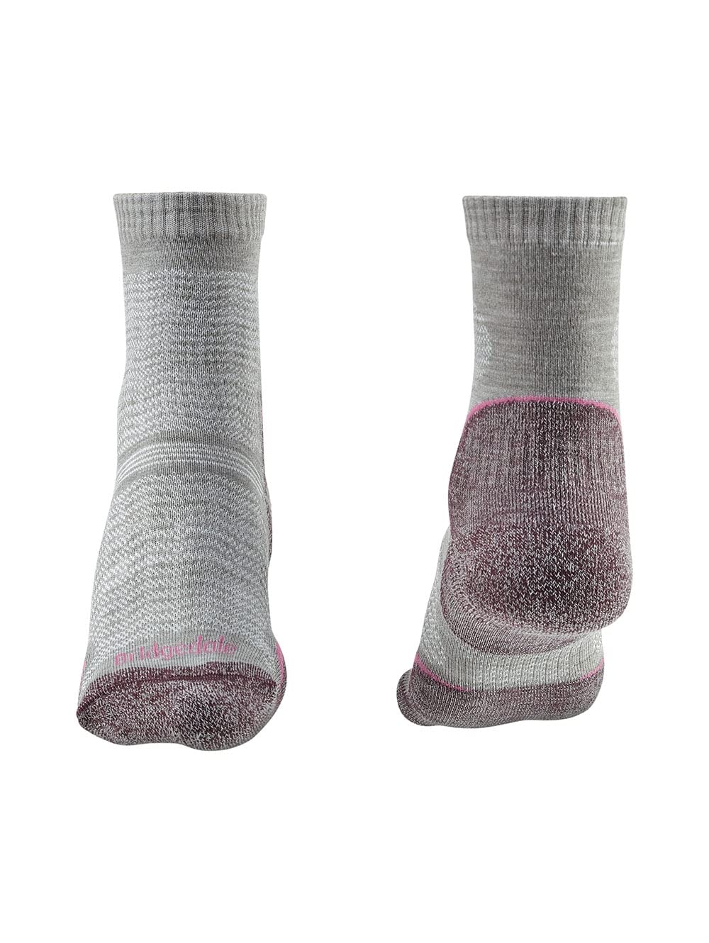 Bridgedale Hike Ultralight Merino Endurance Crew Sock Aubergine side view with secure fit.