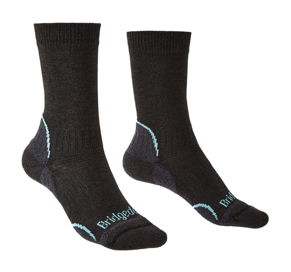 Bridgedale women's lightweight Coolmax boot socks in graphite mint for warm hikes