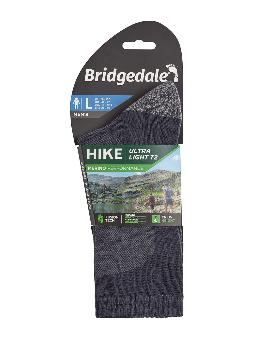 Bridgedale Ultra Light Crew Navy on-foot image for lightweight daily wear.