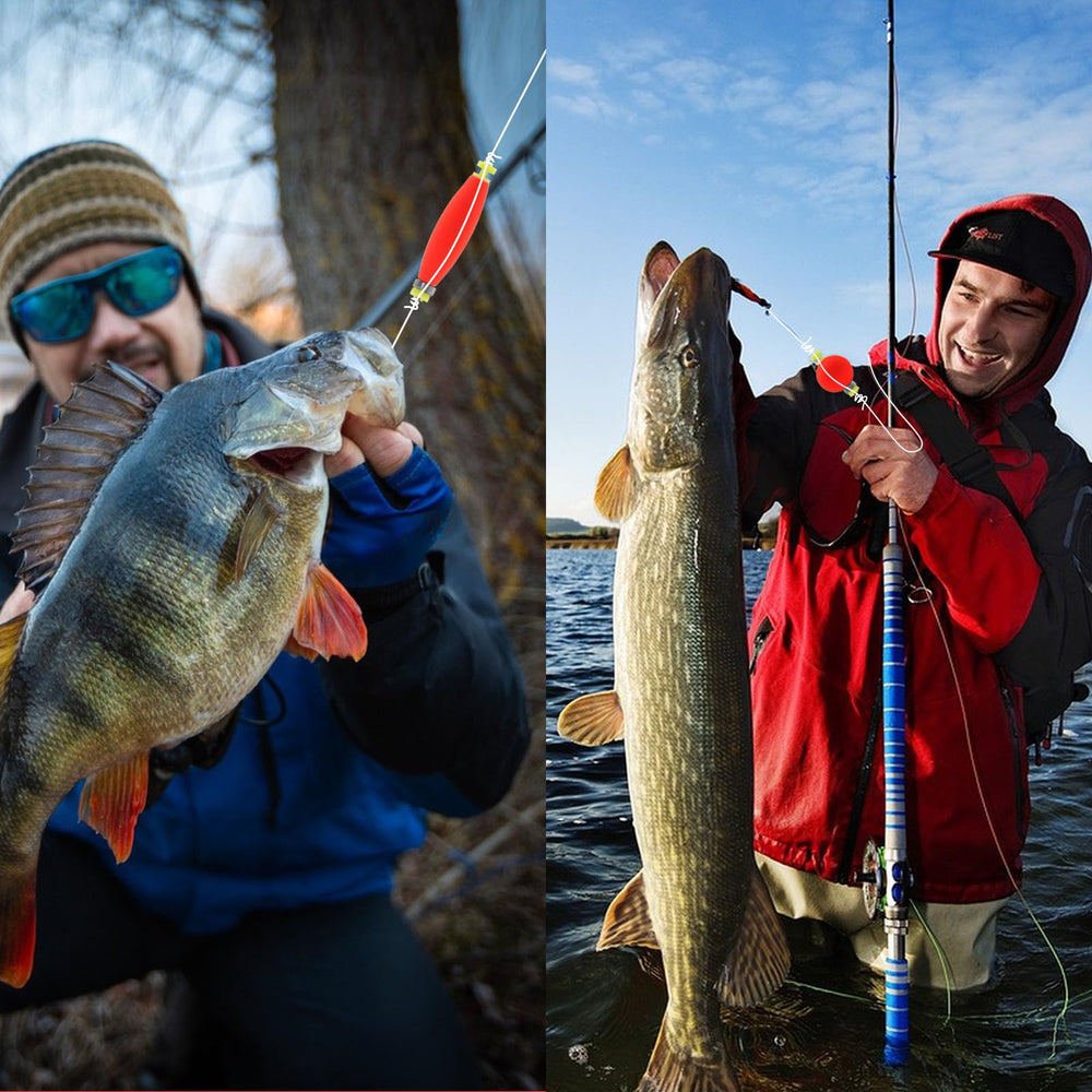 Bright red fishing floats for visibility